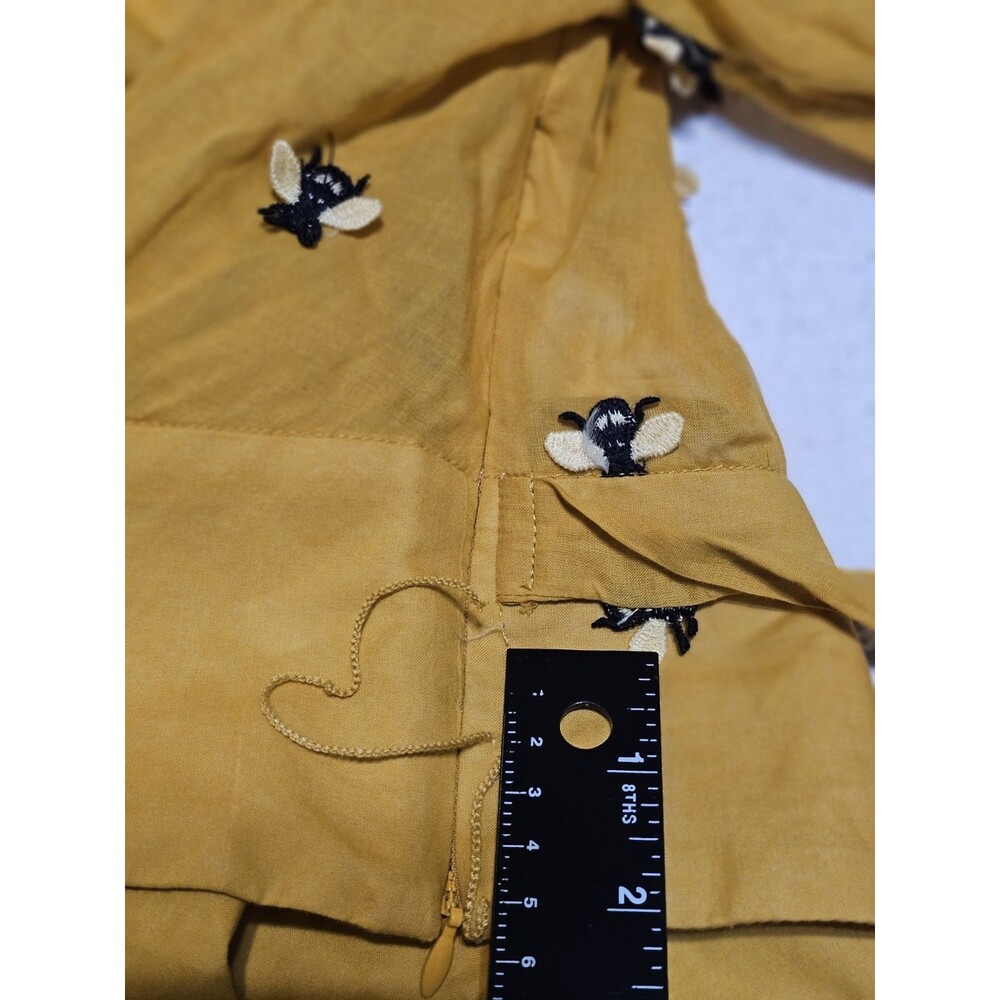 Maeve Anthropologie Bee Embroidered Long Sleeve Wrap Crop Top Yellow Sz 0 Flaw - Picture 13 of 13